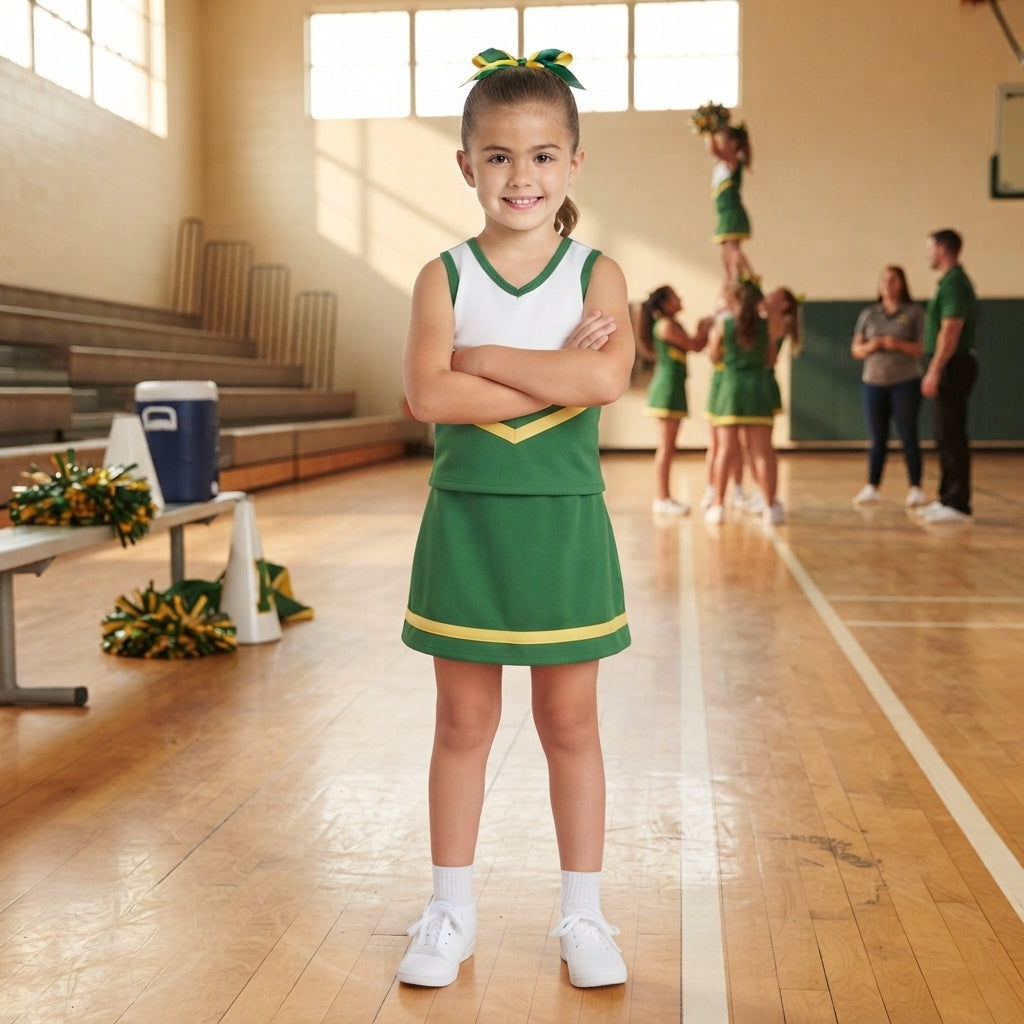 GSD4238 Teams Green Yellow Active Tank Top + Skort Girls Yoga Clothes Set