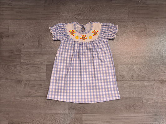 6.18 Preorder GSD4250 Turkey Pumpkin Blue Plaid Print Girls Thanksgiving Dress