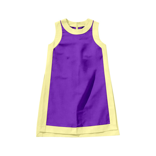 6.19 Preorder GSD4253 Purple With Yellow Girls Sleeveless Zipper Yoga Dress