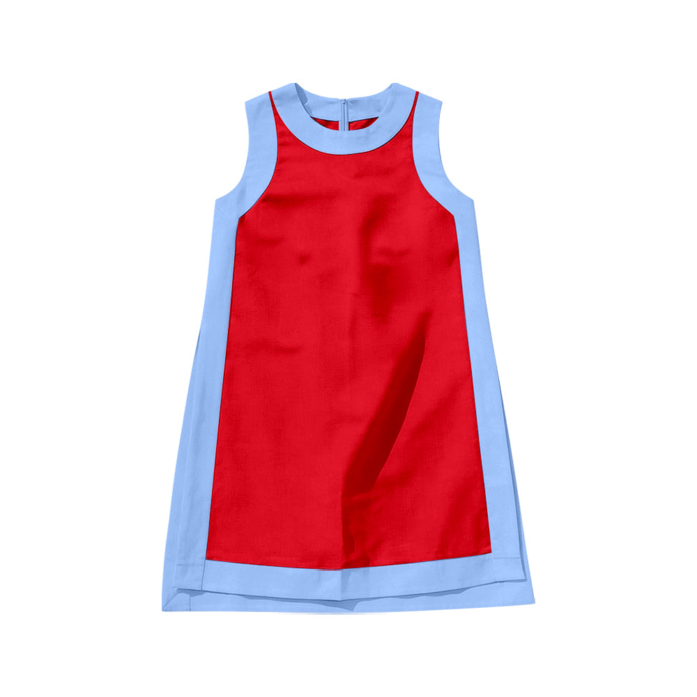 6.19 Preorder GSD4255 Red With Blue Girls Sleeveless Zipper Yoga Dress