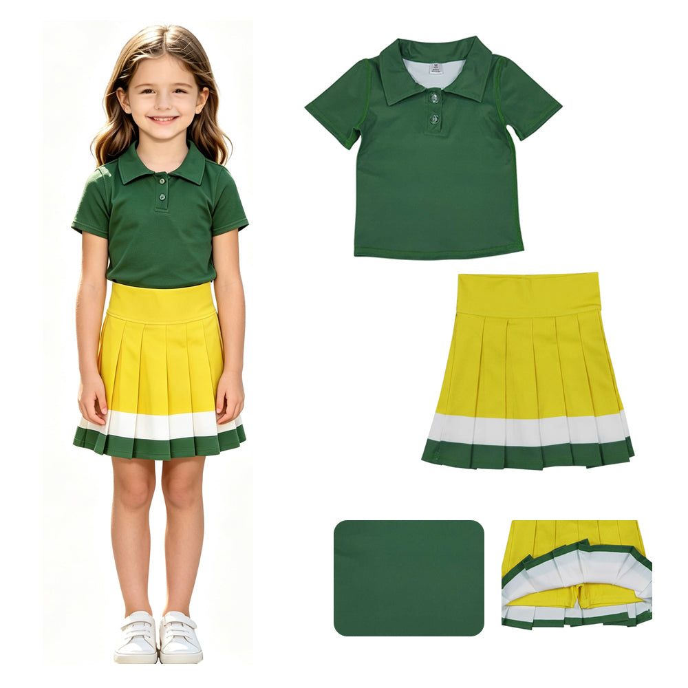 GSD4261  Green Polo Top Yellow Skort Girls Yoga Clothes Set