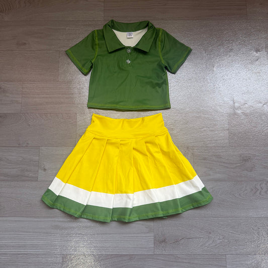 6.29 Preorder Kids Girls Green Polo Top with Skort Active Outfit