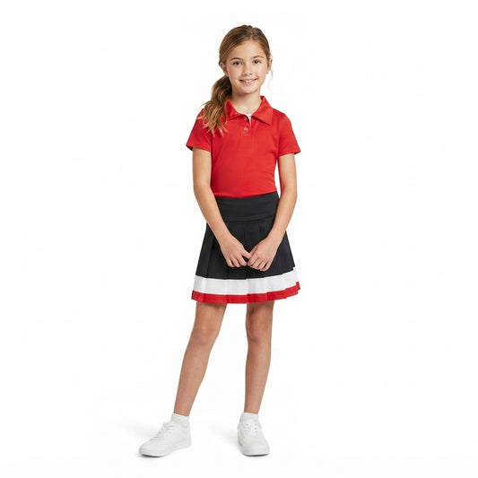 GSD4262 Red Polo Top Black Skort Girls Yoga Clothes Set