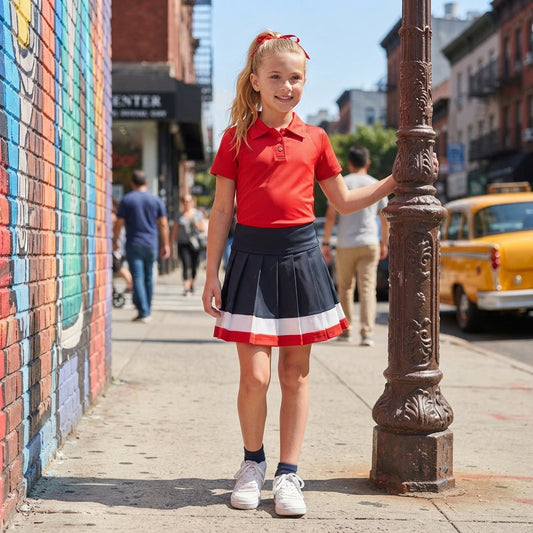 GSD4262 Red Polo Top Black Skort Girls Yoga Clothes Set