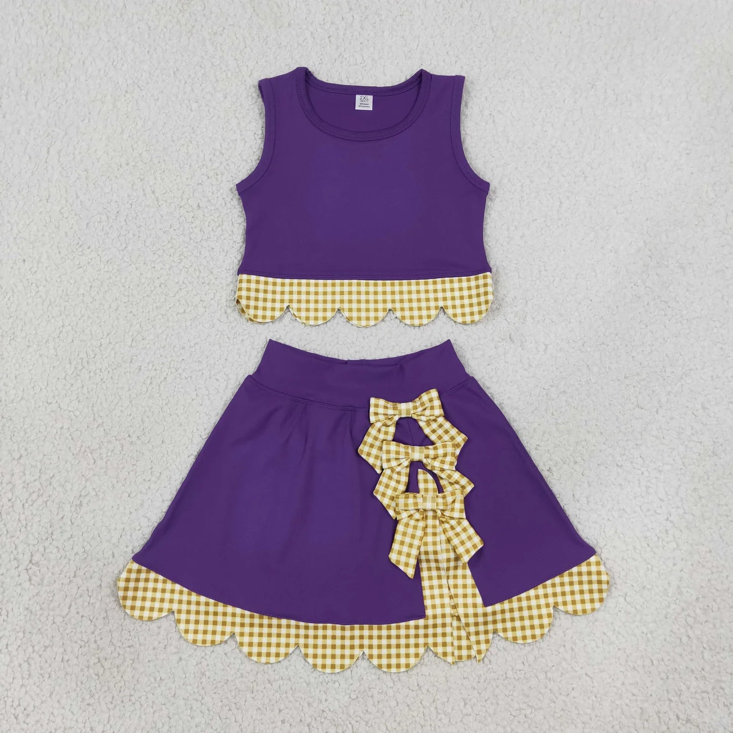 Sibling Baby  Girls  Solid Color Tank Top Gingham Scallop Skort Active Outfit