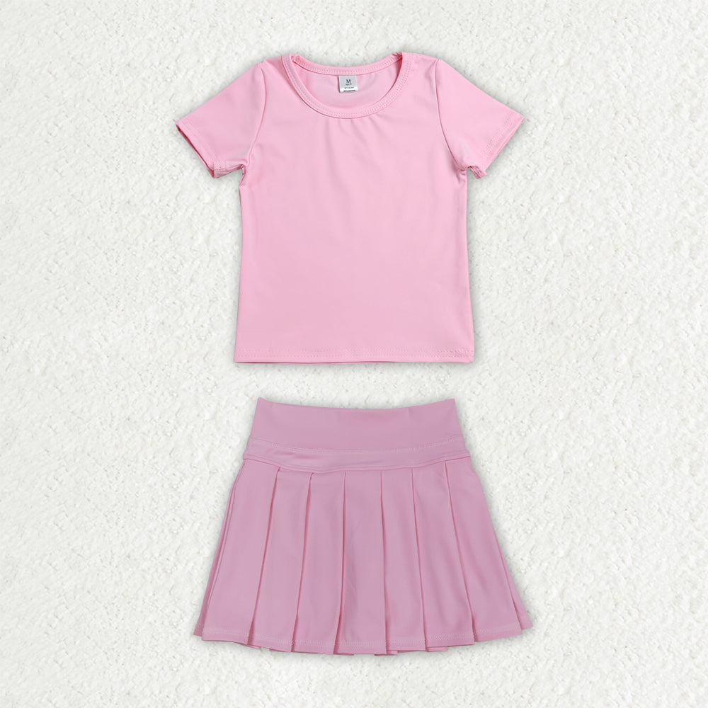 11 Colors Kids Girls Solid Color Short Sleeve Top with Skort Active Outfit