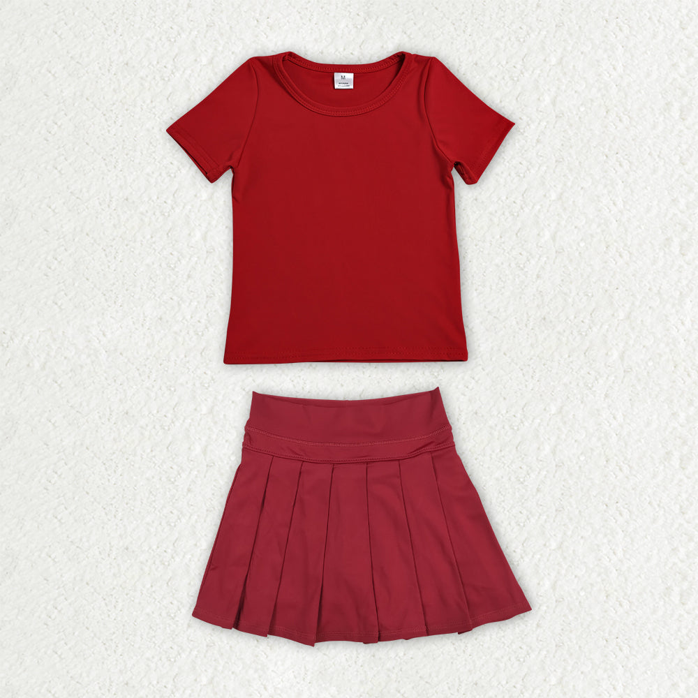 11 Colors Kids Girls Solid Color Short Sleeve Top with Skort Active Outfit
