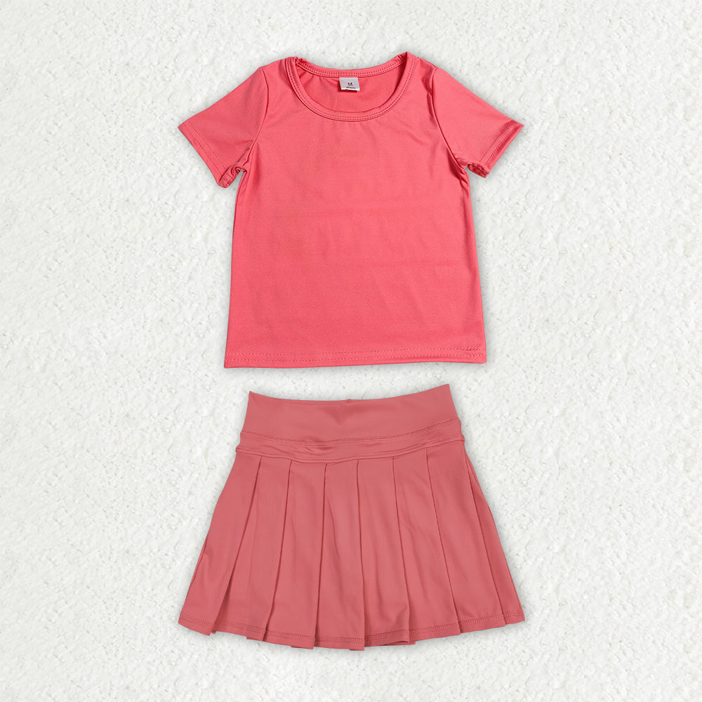 11 Colors Kids Girls Solid Color Short Sleeve Top with Skort Active Outfit