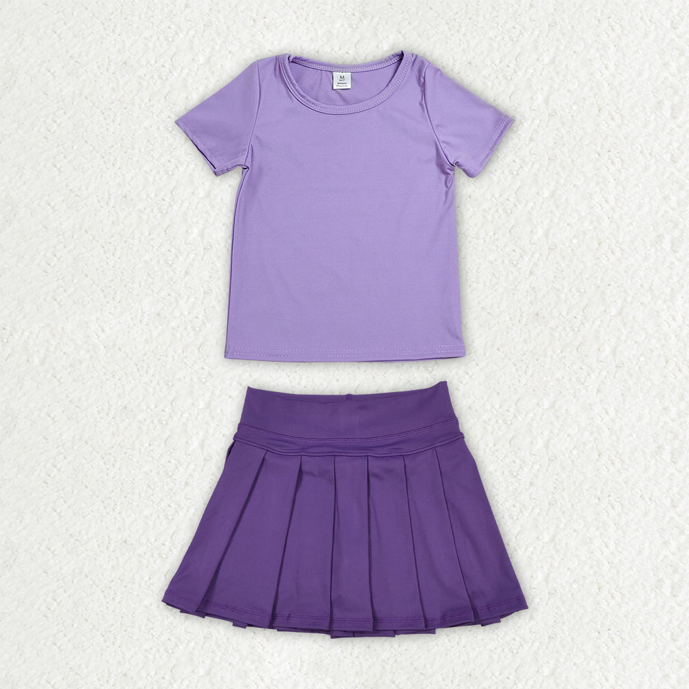 11 Colors Kids Girls Solid Color Short Sleeve Top with Skort Active Outfit