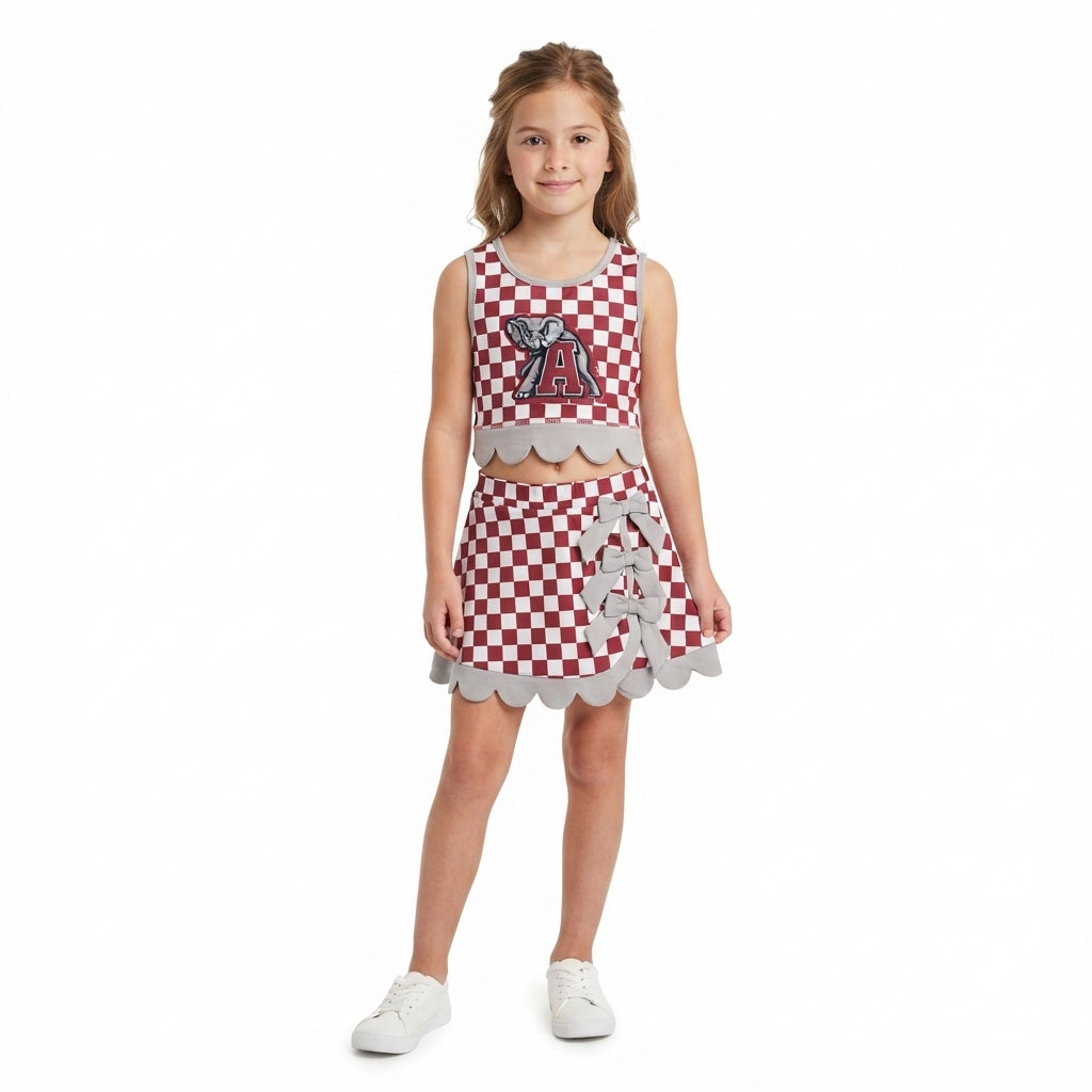 GSD4284 Teams Girls Alabama Checked Tank Top Black Bows Skort Active Outfits