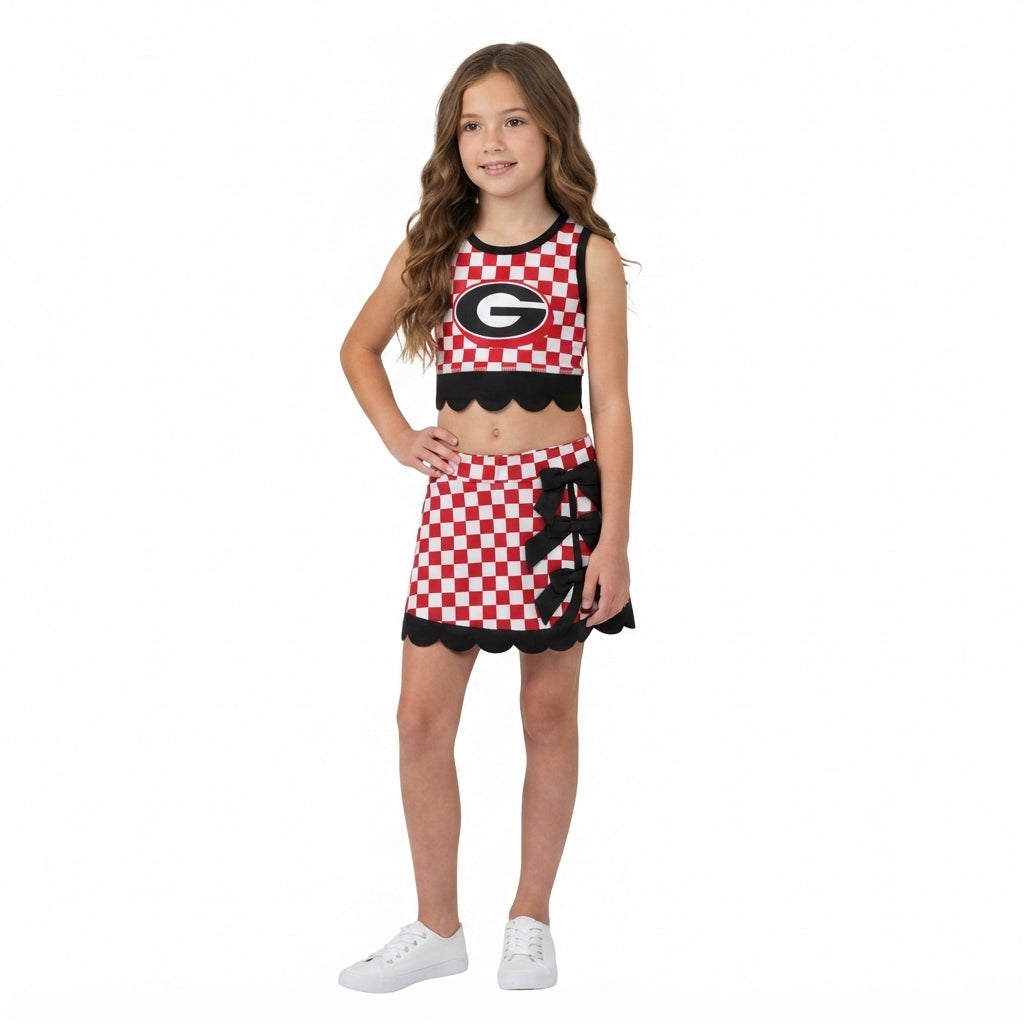 Kids Girls Georaia Checked Tank Top Black Bow Skort Active Outfit