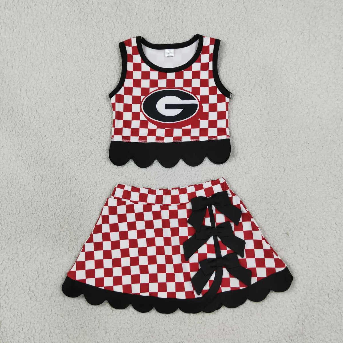 Kids Girls Georaia Checked Tank Top Black Bow Skort Active Outfit