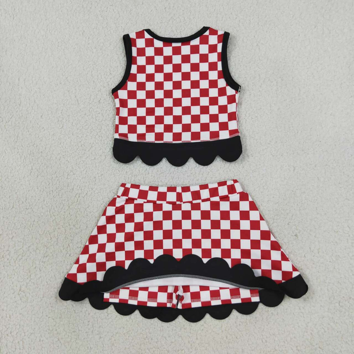 Kids Girls Georaia Checked Tank Top Black Bow Skort Active Outfit