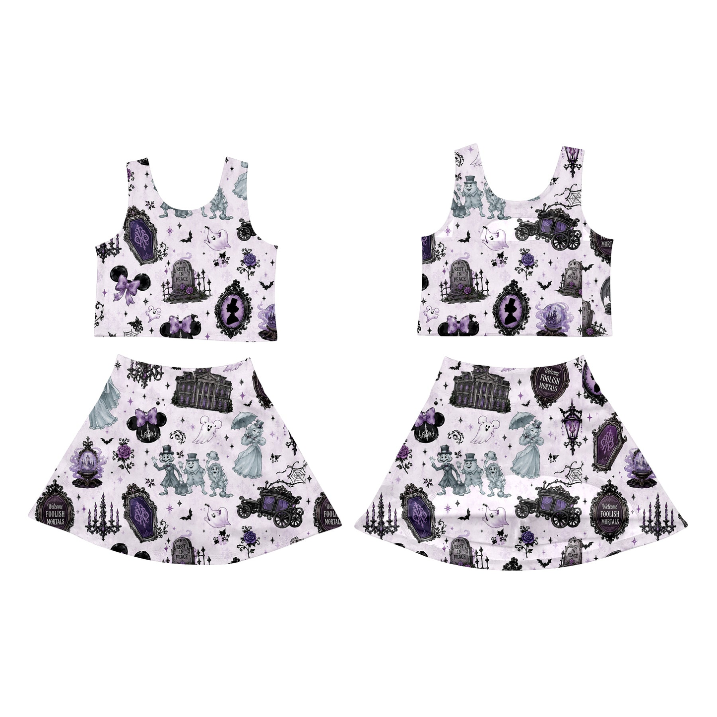 7.21 GSD4289 Preorder Cartoon Mouse Tank Top Skort Girls Halloween Yoga Clothes Set
