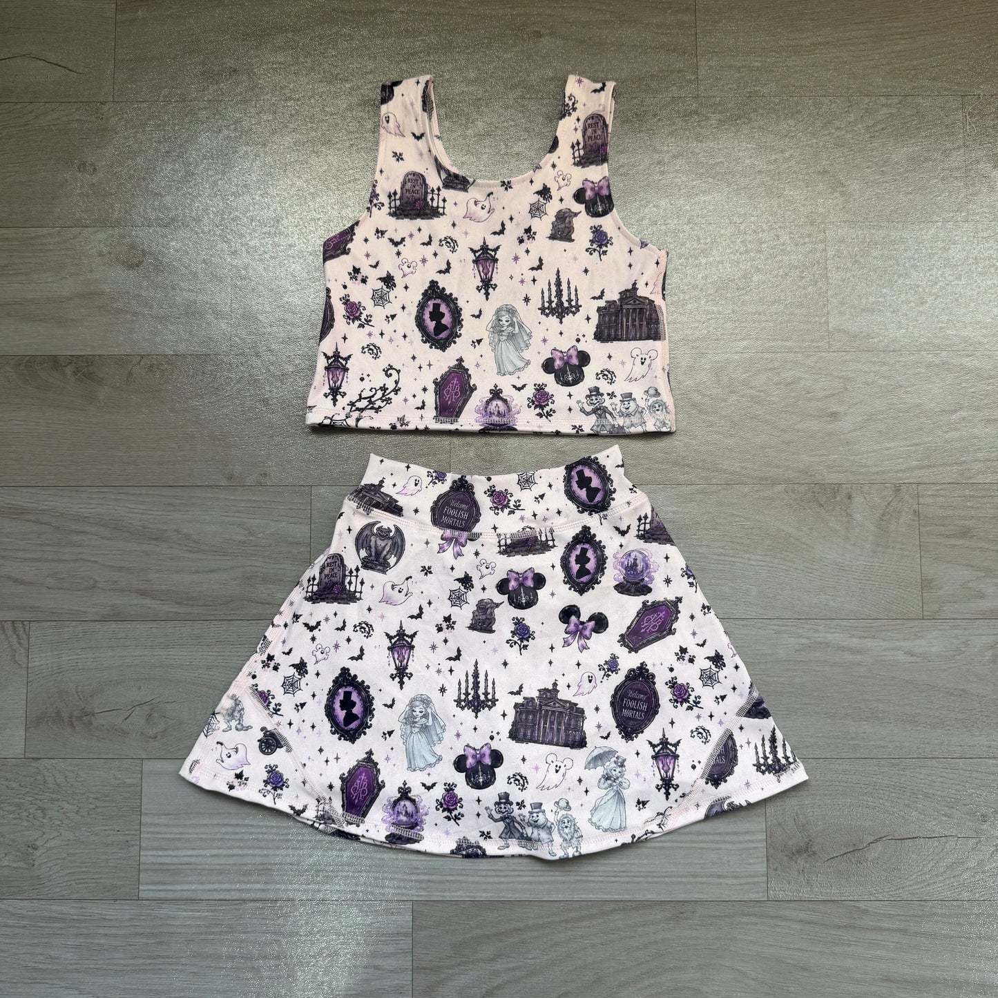 7.21 GSD4289 Preorder Cartoon Mouse Tank Top Skort Girls Halloween Yoga Clothes Set