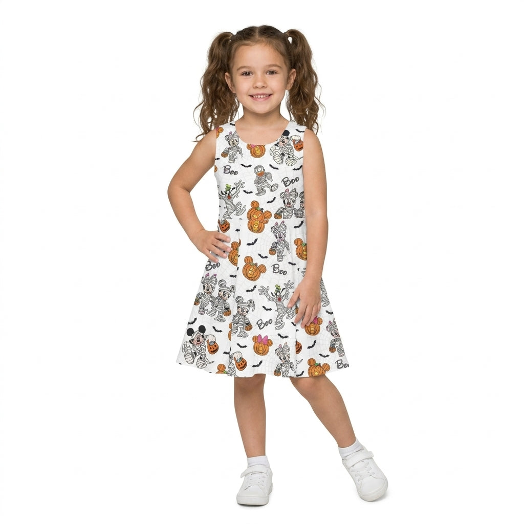 GSD4291 Cartoon Mouse BOO Pumpkin Print Girls Halloween Sleeveless Backless Yoga Dress