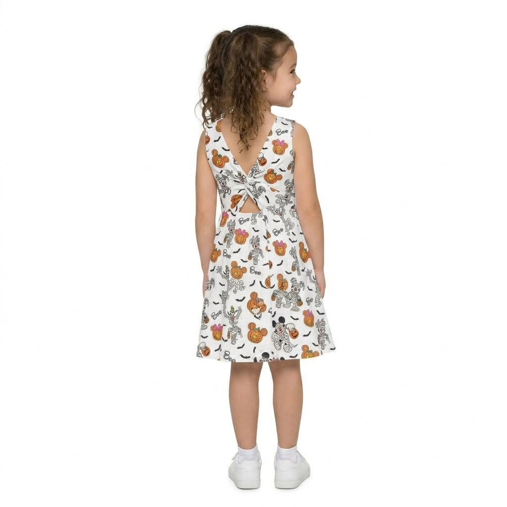 GSD4291 Cartoon Mouse BOO Pumpkin Print Girls Halloween Sleeveless Backless Yoga Dress