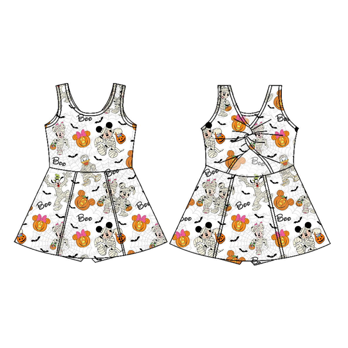 7.21 GSD4291 Preorder Cartoon Mouse BOO Print Girls Halloween Sleeveless Backless Yoga Dress