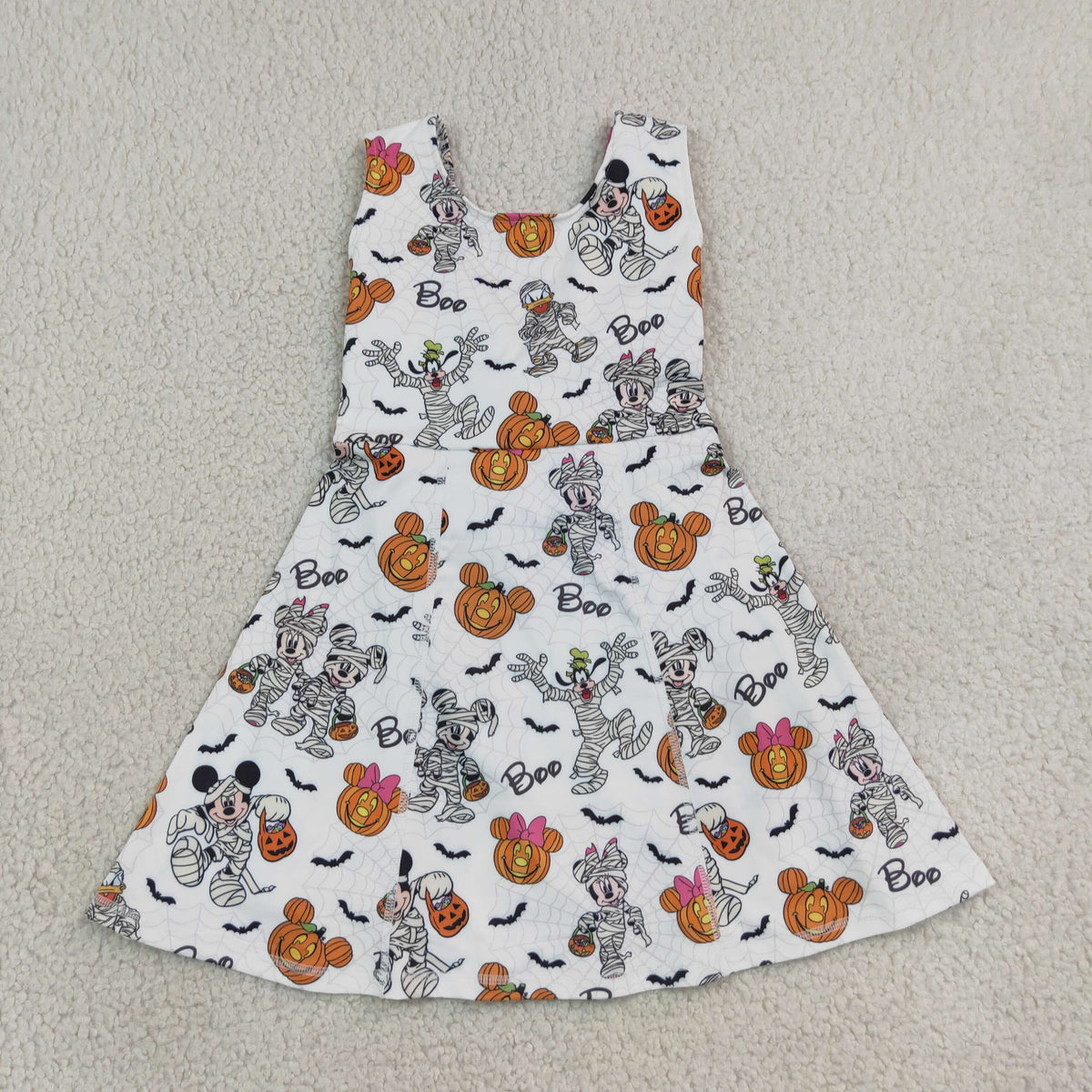GSD4291 Cartoon Mouse BOO Pumpkin Print Girls Halloween Sleeveless Backless Yoga Dress