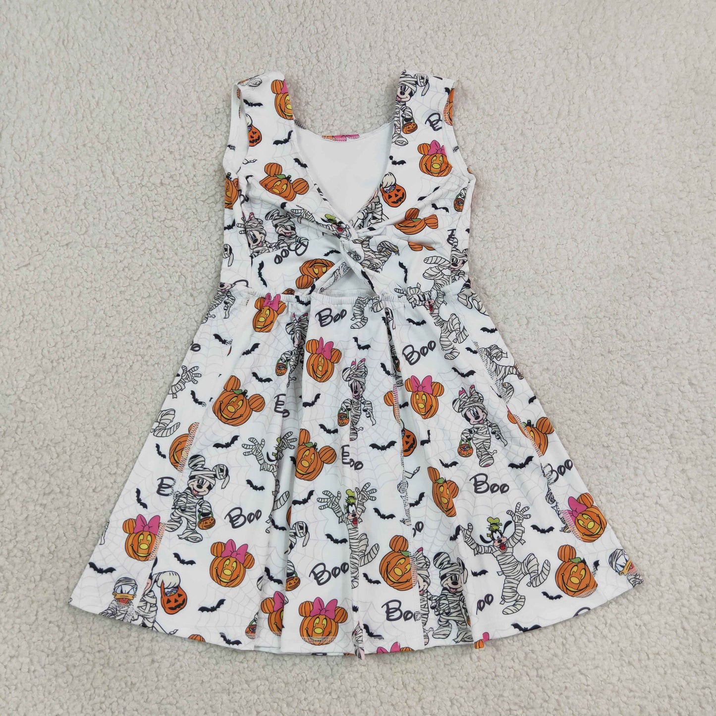 GSD4291 Cartoon Mouse BOO Pumpkin Print Girls Halloween Sleeveless Backless Yoga Dress