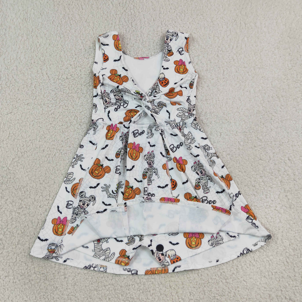 GSD4291 Cartoon Mouse BOO Pumpkin Print Girls Halloween Sleeveless Backless Yoga Dress
