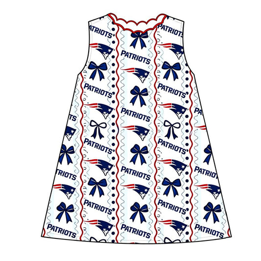 7.27 GSD4293 Preorder Teams PATRIOTS Bows Print Girls Sleeveless Dress