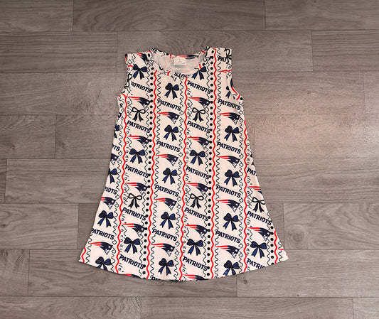 7.27 GSD4293 Preorder Teams PATRIOTS Bows Print Girls Sleeveless Dress