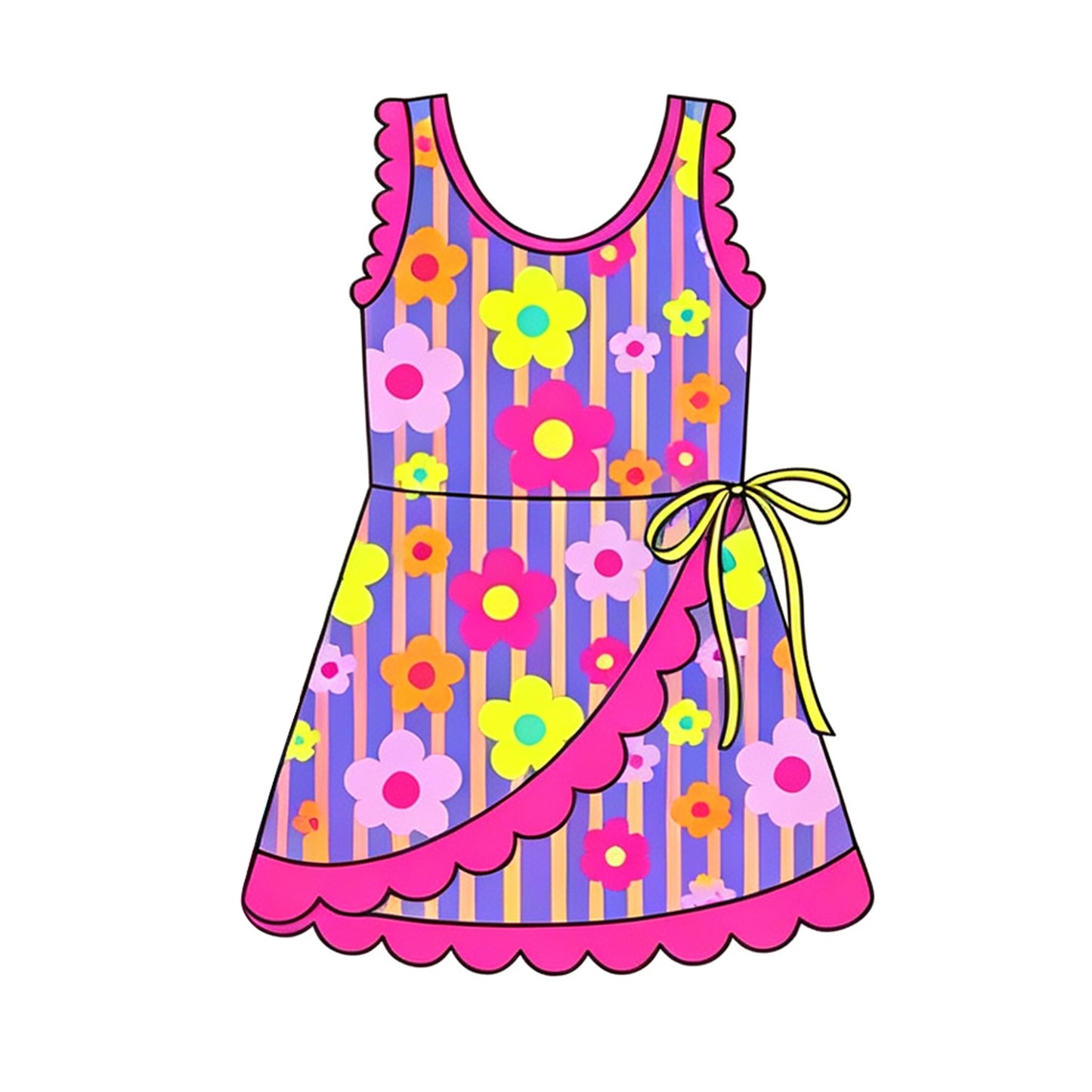 7.29  Preorder  Kids Girls Pink Yellow Flower Sleeveless Active Dress