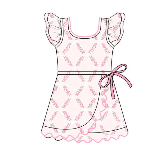 7.29  Preorder  Kids Girls Pink  Flower Flutter Sleeve Active Dress