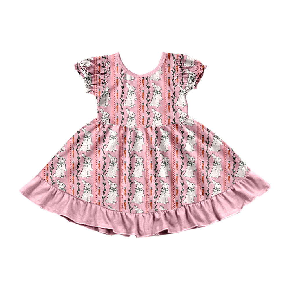 8.6 Preorder Bunny Carrot Pink Print Girls Easter Knee Length Dress