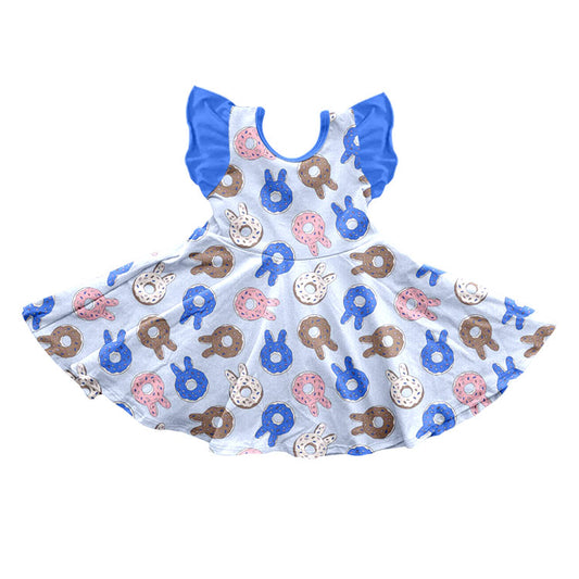 8.28 GSD4309 Preorder Donut Blue Print Girls Easter Knee Length Dress