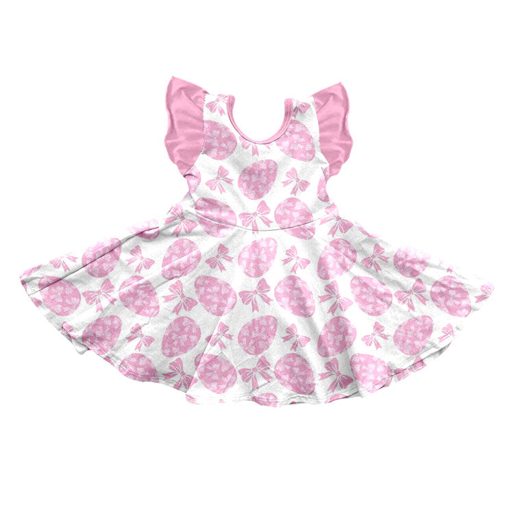 8.28 GSD4310 Preorder Eggs Bows Pink Print Girls Easter Knee Length Dress