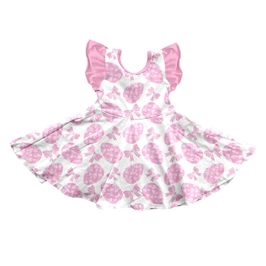8.28 GSD4310 Preorder Eggs Bows Pink Print Girls Easter Knee Length Dress