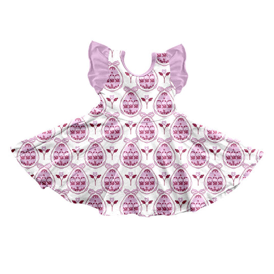 8.28 GSD4311 Preorder Eggs Flowers Pink Print Girls Easter Knee Length Dress