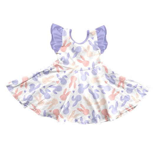 8.28 GSD4312 Preorder Bunny Print Girls Easter Knee Length Dress