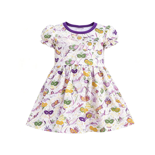 9.2 GSD4317 Preorder Toddler Girls Mardi Gras  Mask Collar Dress