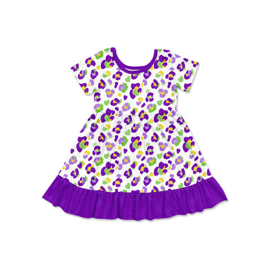 9.5 GSD4321 Preorder Purple Leopard Print Girls Mardi Gras Knee Length Dress