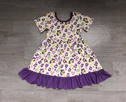 9.5 GSD4321 Preorder Purple Leopard Print Girls Mardi Gras Knee Length Dress