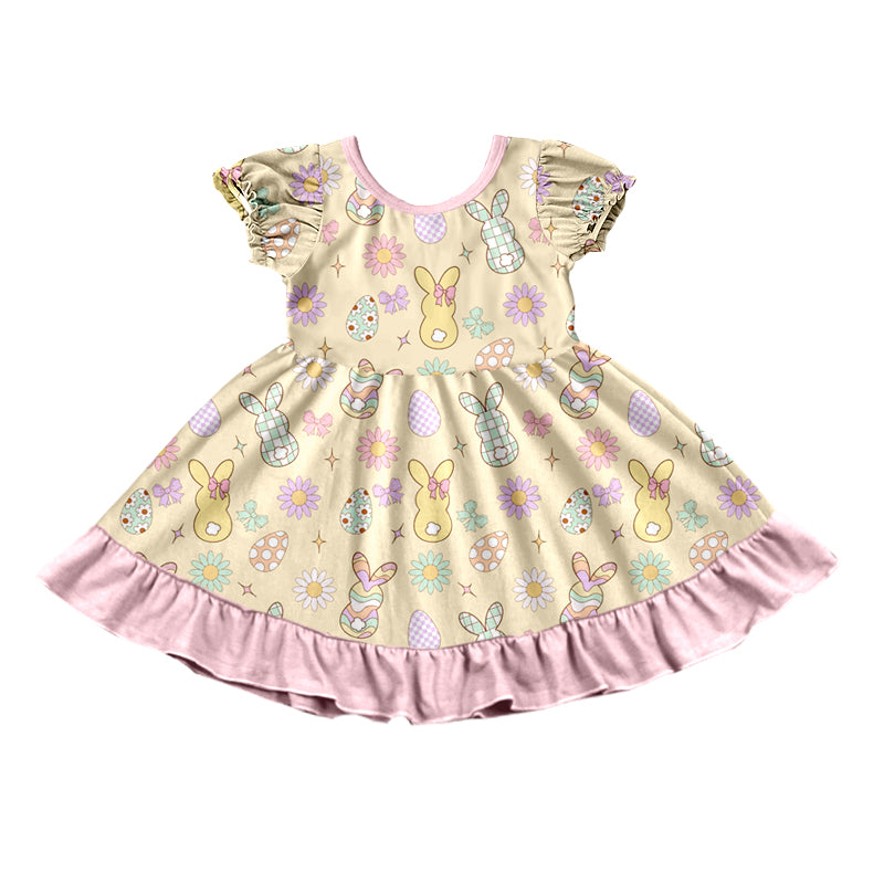 9.8 GSD4325 Preorder Bunny Eggs Flowers Print Girls Easter Knee Length Dress