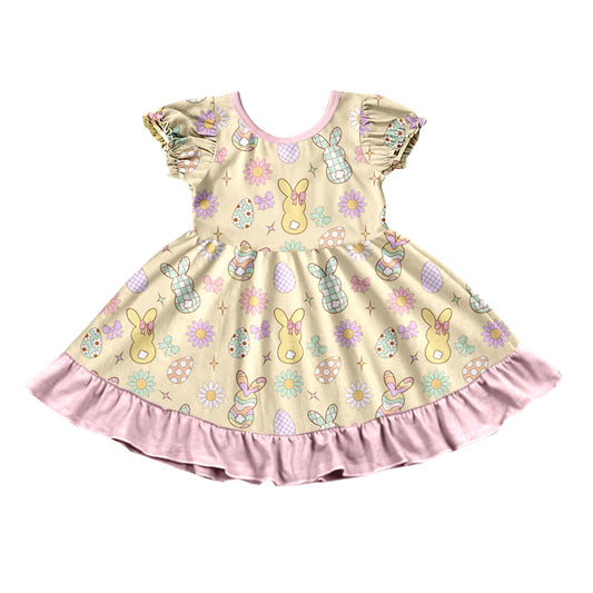 9.8 GSD4325 Preorder Bunny Eggs Flowers Print Girls Easter Knee Length Dress