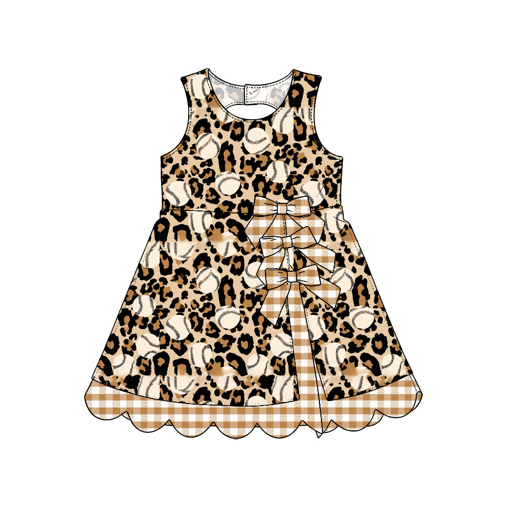 9.25 GSD4328 Preorder Kids Girls Baseball  Leopard Gingham Bow Active Skort Outfit