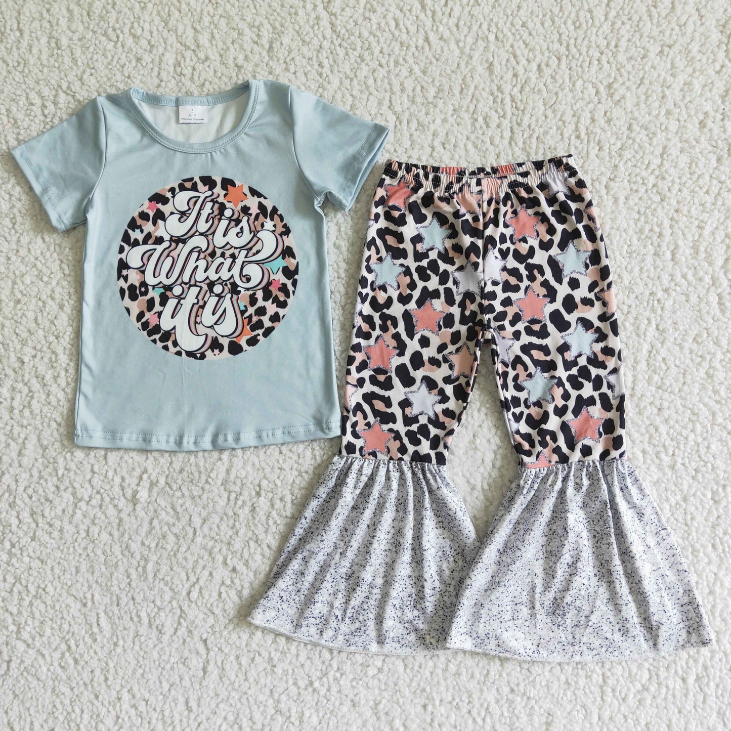 (Promotion)Stars Leopard Print Short sleeve bell bottom pants girls outfits  GSPO0002