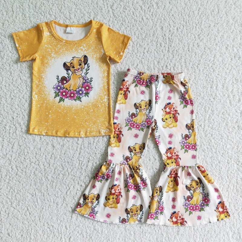 Girls cartoon LION print bell pants outfits   GSPO0017