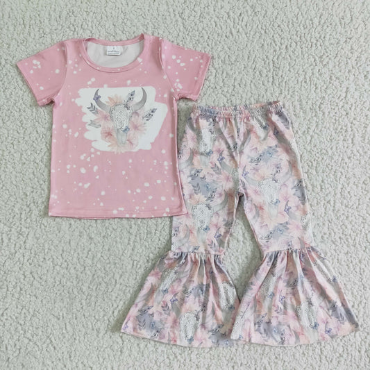 Baby girls western cow skull bell pants clothing sets