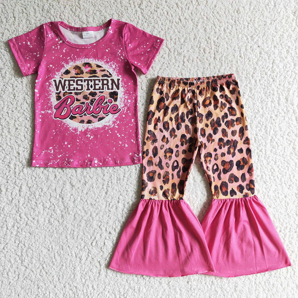 Sibling Baby Girls Doll Short Sleeve Shirts Bell-Bottom Pants Outfit