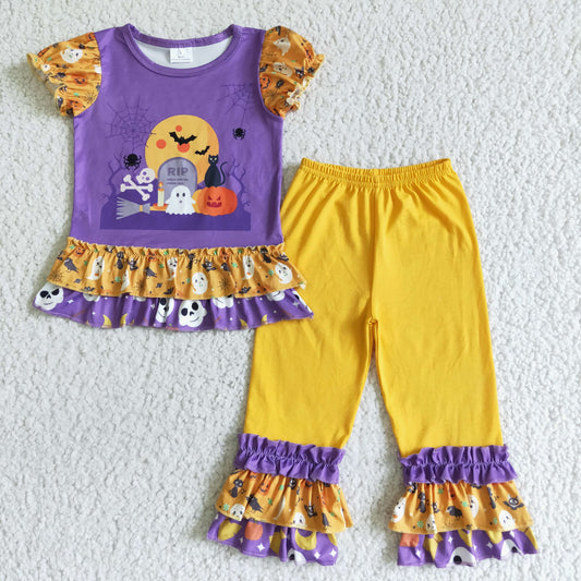 GSPO0137 Ghost Pumpkin Purple Print Boys Halloween Clothes Set