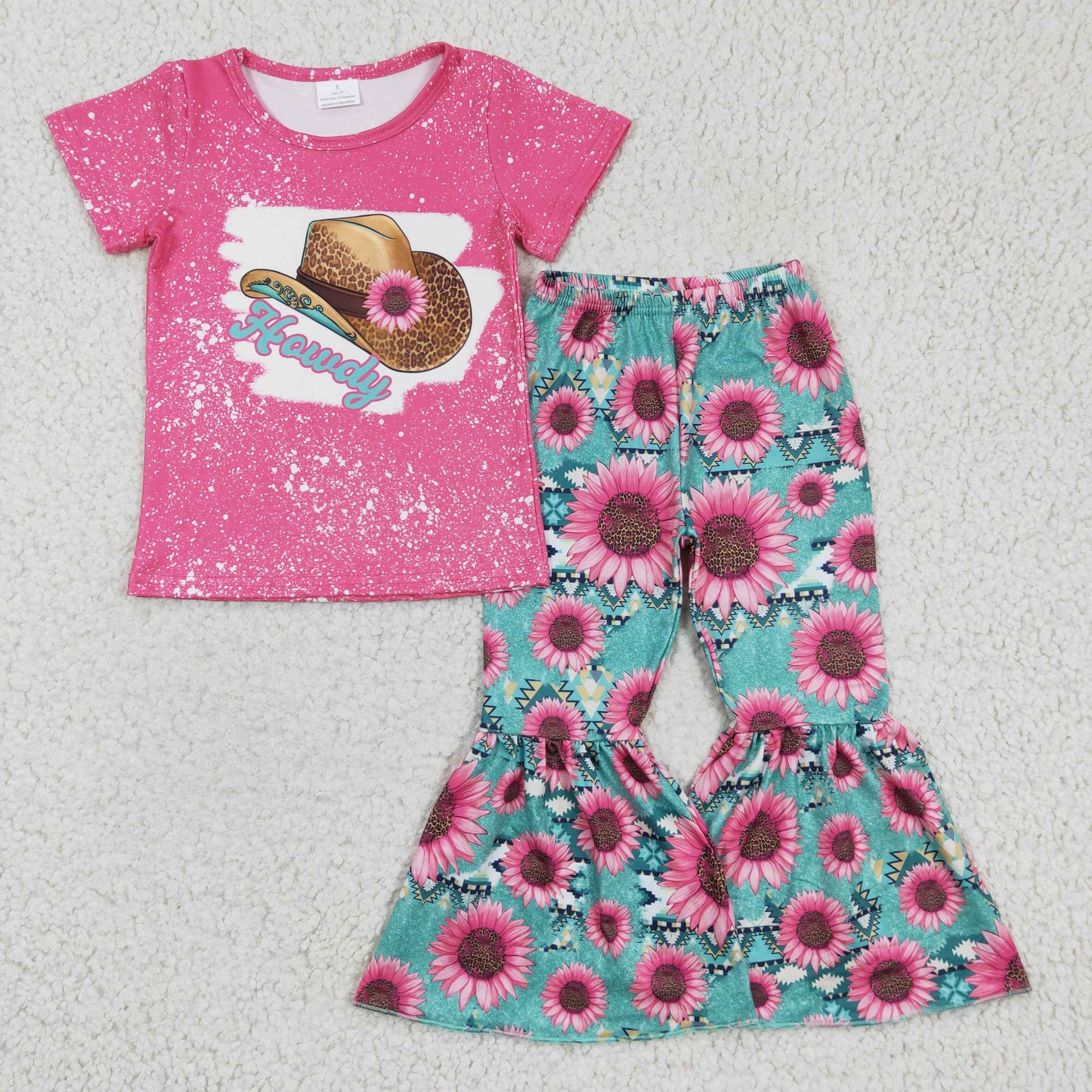 Toddler Girls Western Howdy Cowboy Hat Sunflower Bell Bottoms Set
