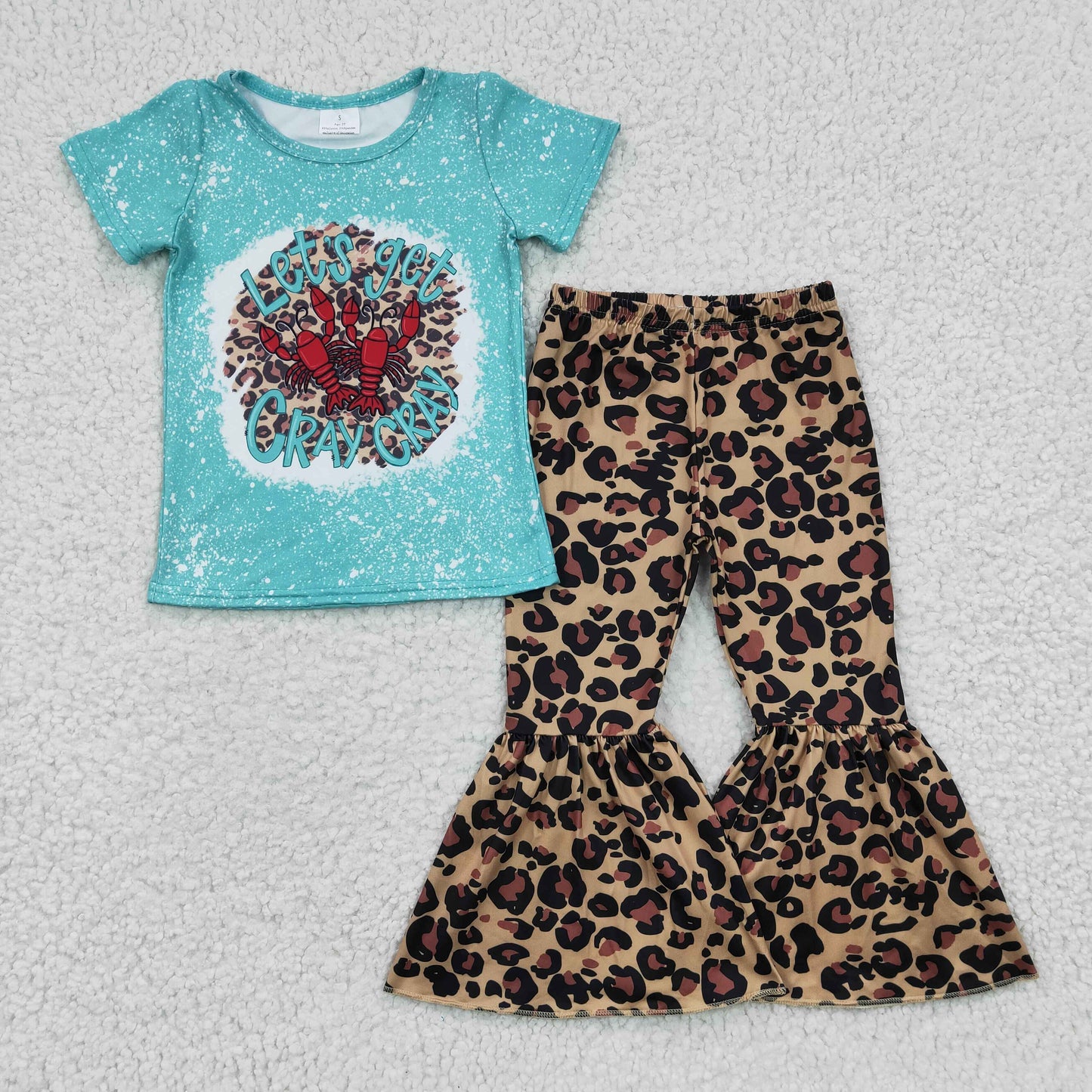 GSPO0333 Crayfish Blue Top Leopard Bell Bottom Pants Girls Outfits