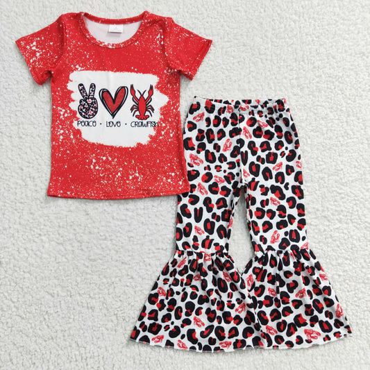 Girls red crawfish print outfits   GSPO0432