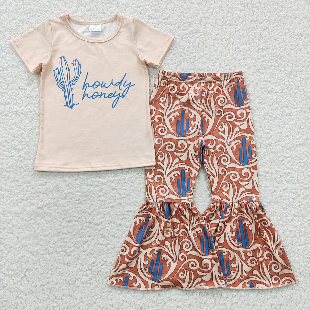Sibling Baby Girls Western Bell Bottom Pants Outfit
